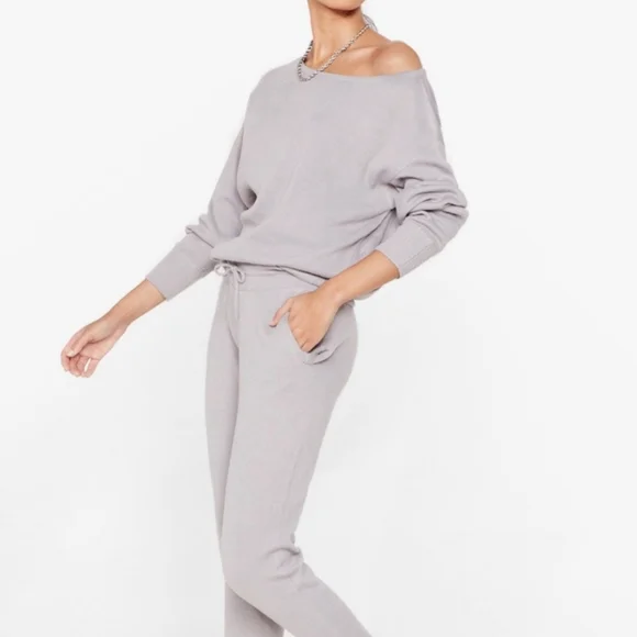 Nasty Gal Weekend Loading Knit Sweater and Joggers Gray Lounge Set 4 - Picture 2 of 14
